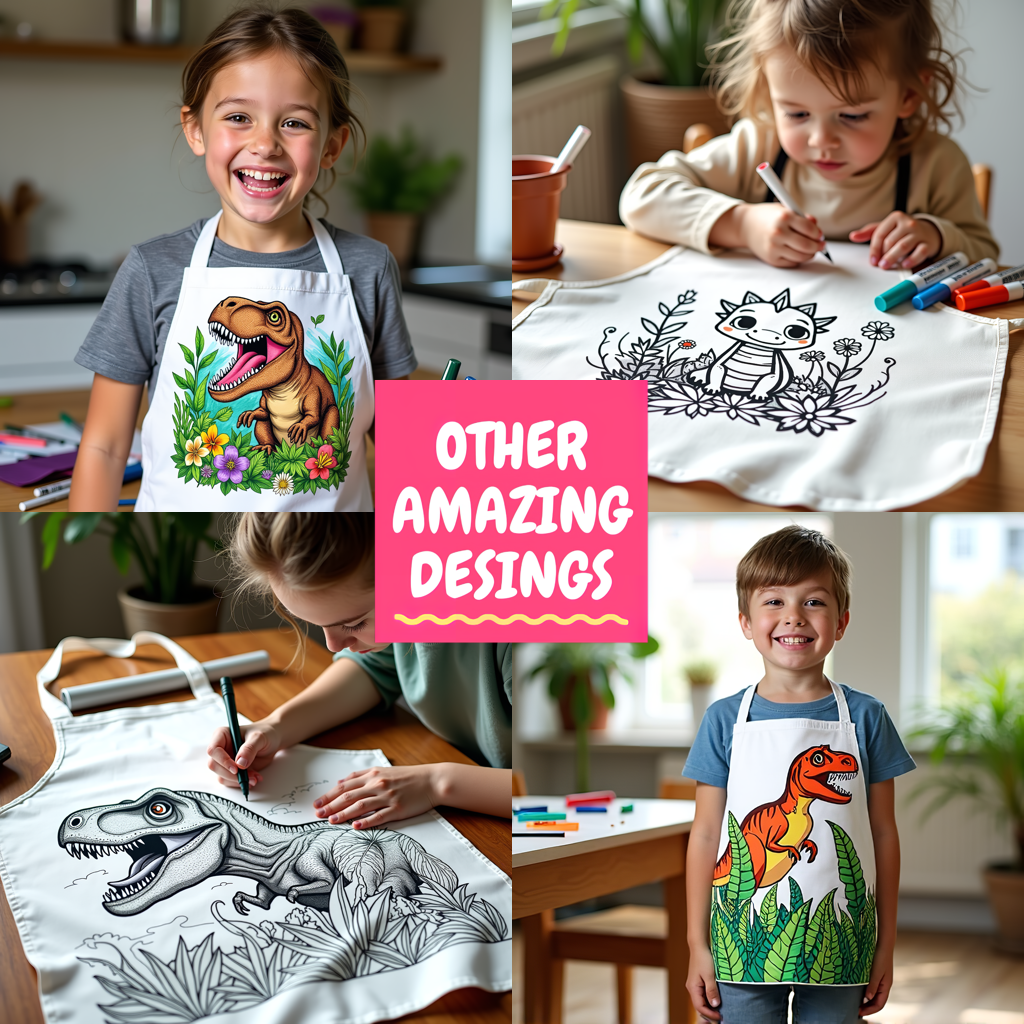 Apron Coloring Kit with 10 Fabric Markers - Tyrannosaurus Rex