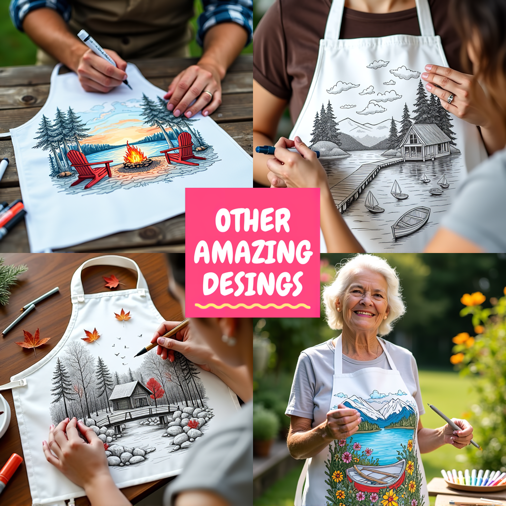 Apron Coloring Kit with 10 Fabric Markers - Lakeside Cabin