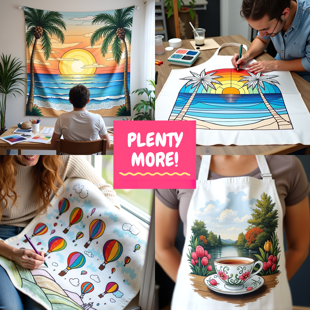 Apron Coloring Kit with 10 Fabric Markers - Tropical Scenery