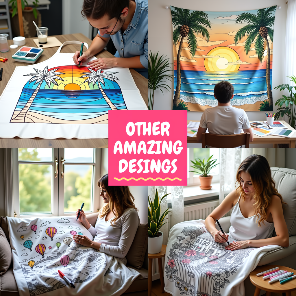 Blanket Coloring Kit with 10 Fabric Markers - Tropical Scenery