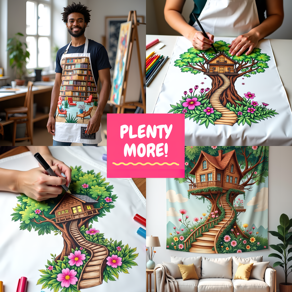 Apron Coloring Kit with 10 Fabric Markers - Fairy Treehouse