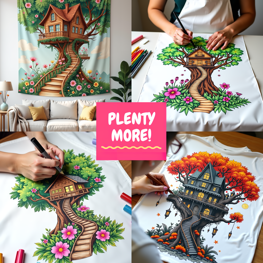 Indoor Wall Tapestries Coloring Kit with 10 Fabric Markers - Fairy Treehouse