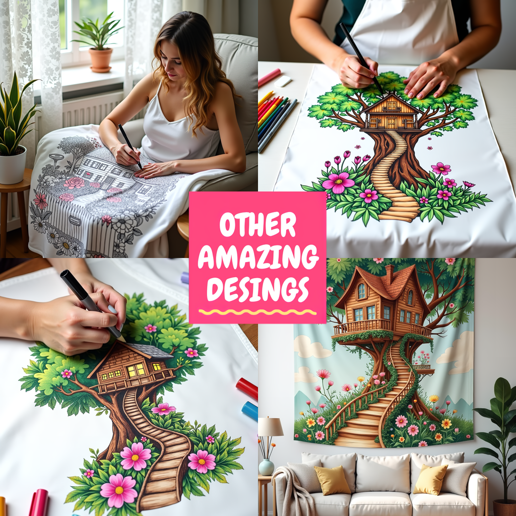 Blanket Coloring Kit with 10 Fabric Markers - Fairy Treehouse