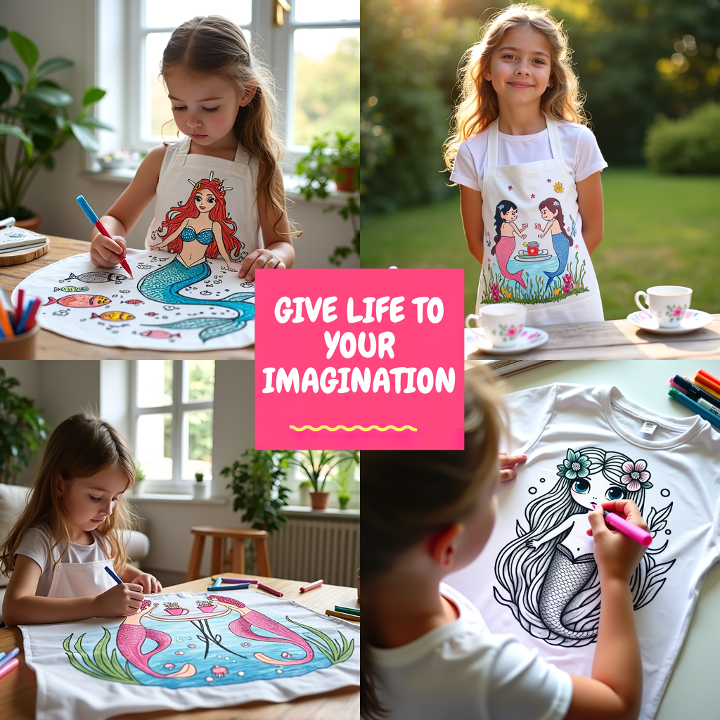 Apron Coloring Kit with 10 Fabric Markers - Underwater Princess