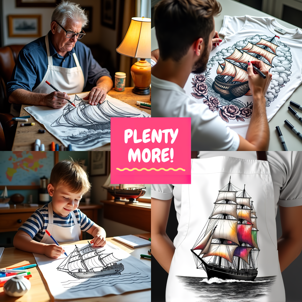 Blanket Coloring Kit with 10 Fabric Markers - Sailing Ship