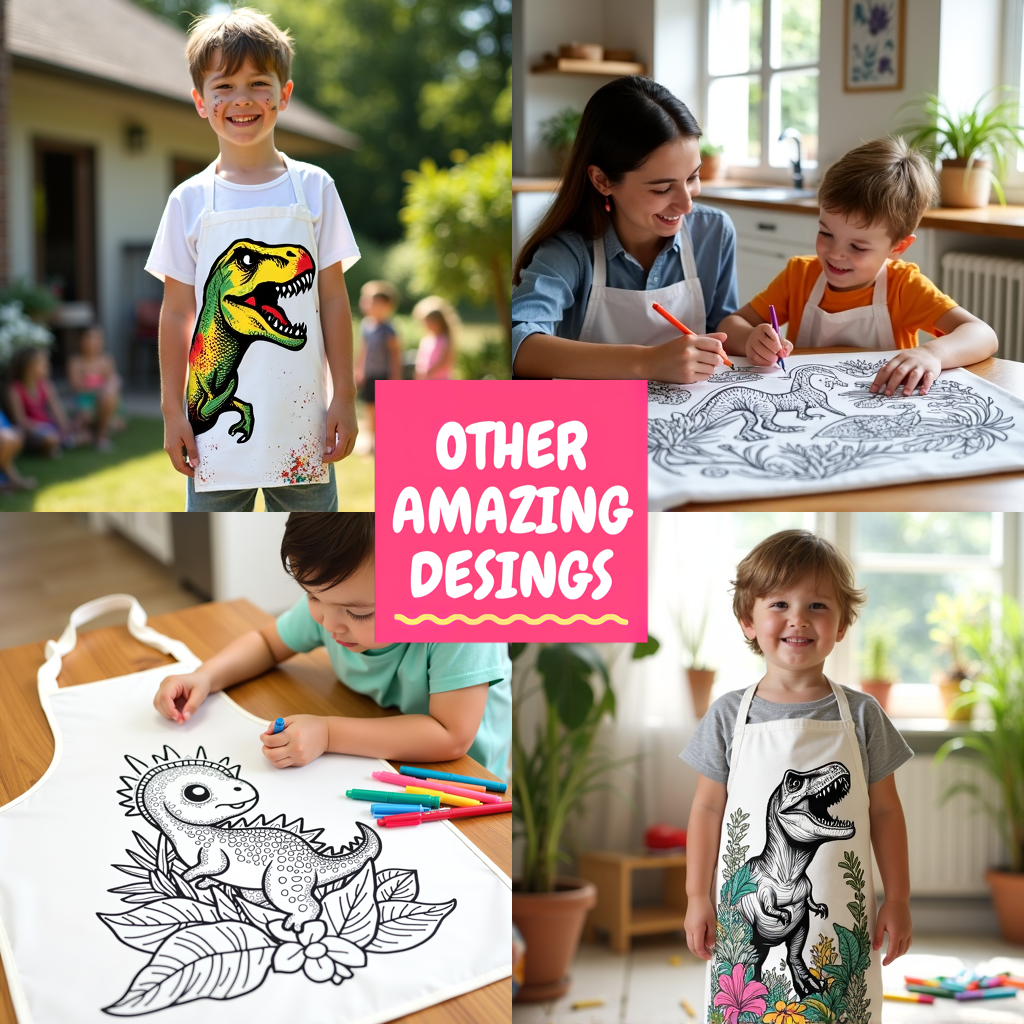 Apron Coloring Kit with 10 Fabric Markers - Tyrannosaurus Rex