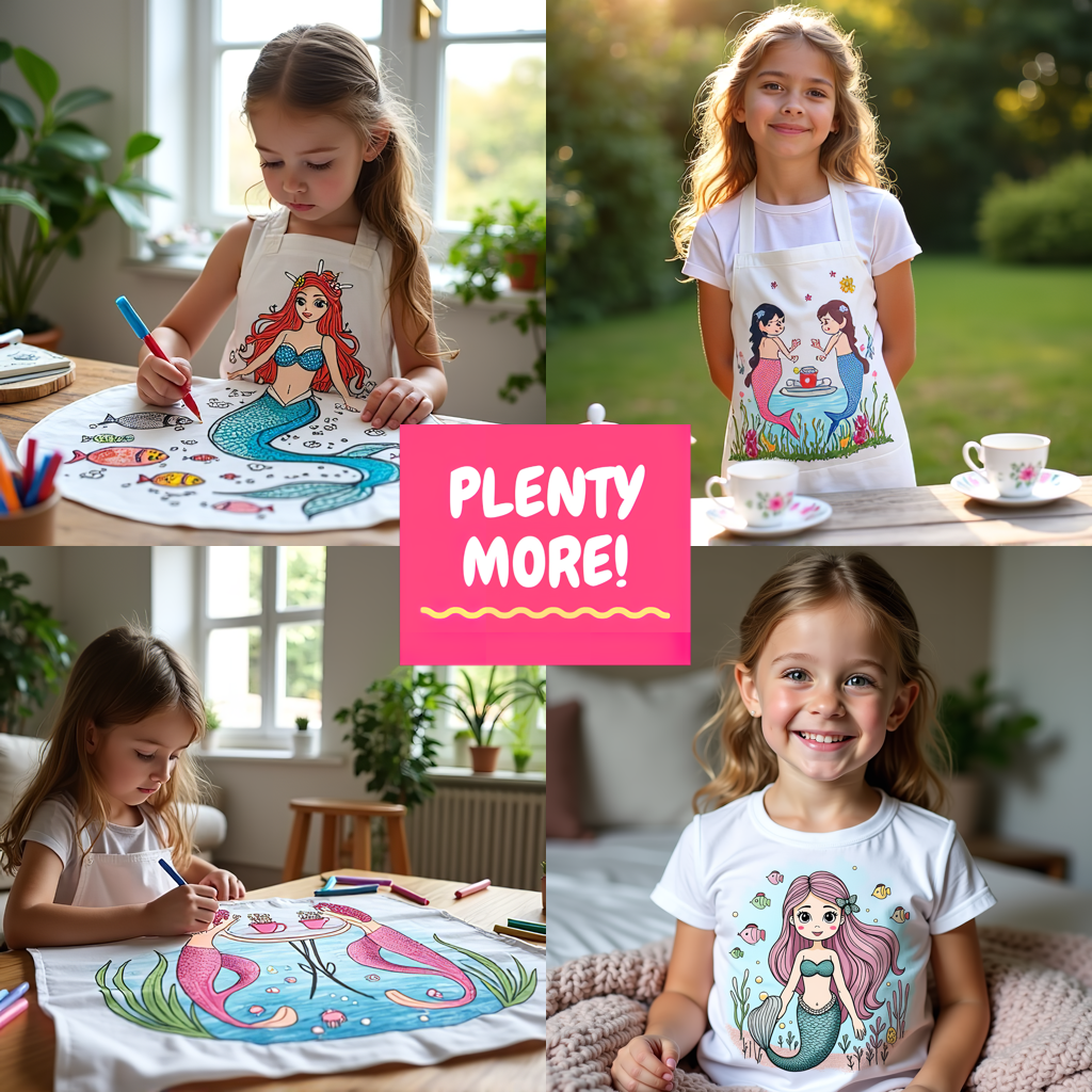 Apron Coloring Kit with 10 Fabric Markers - Underwater Mermaid