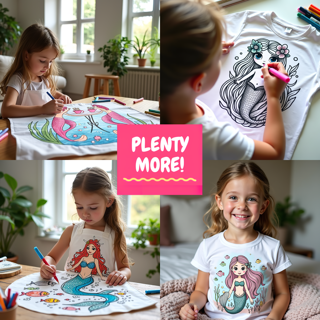 Blanket Coloring Kit with 10 Fabric Markers - Cute Mermaid