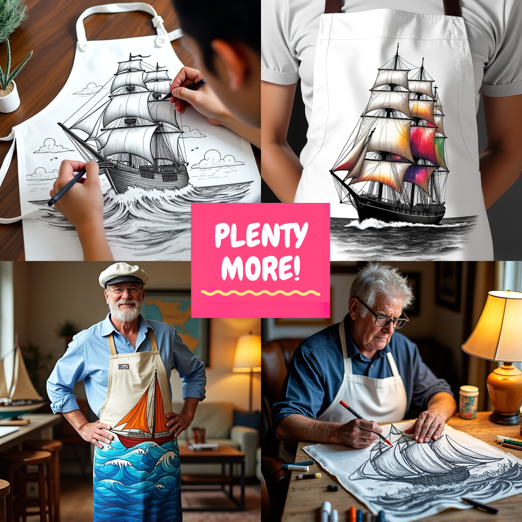 Apron Coloring Kit with 10 Fabric Markers - Sailing Ship