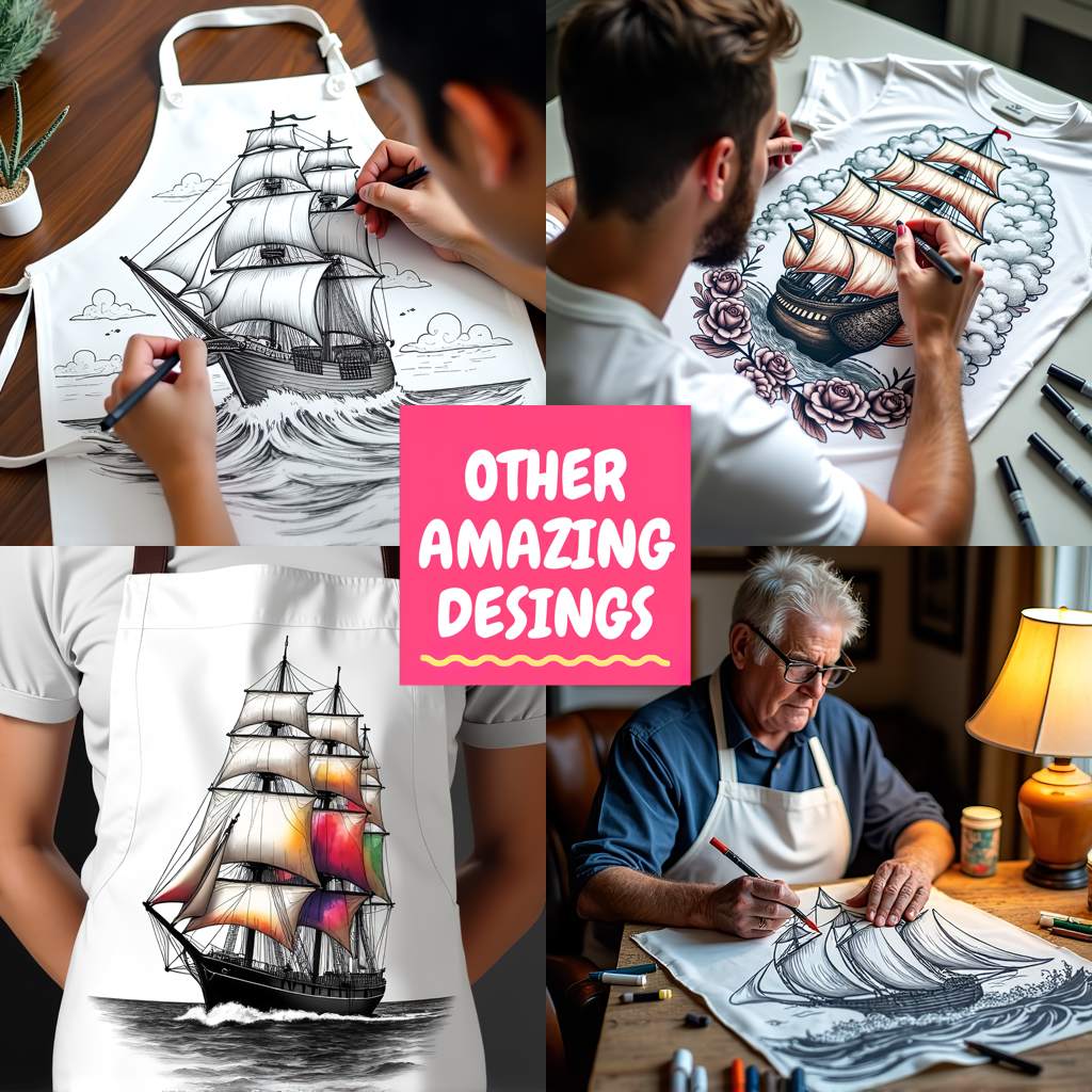 Apron Coloring Kit with 10 Fabric Markers - Pirate Ship