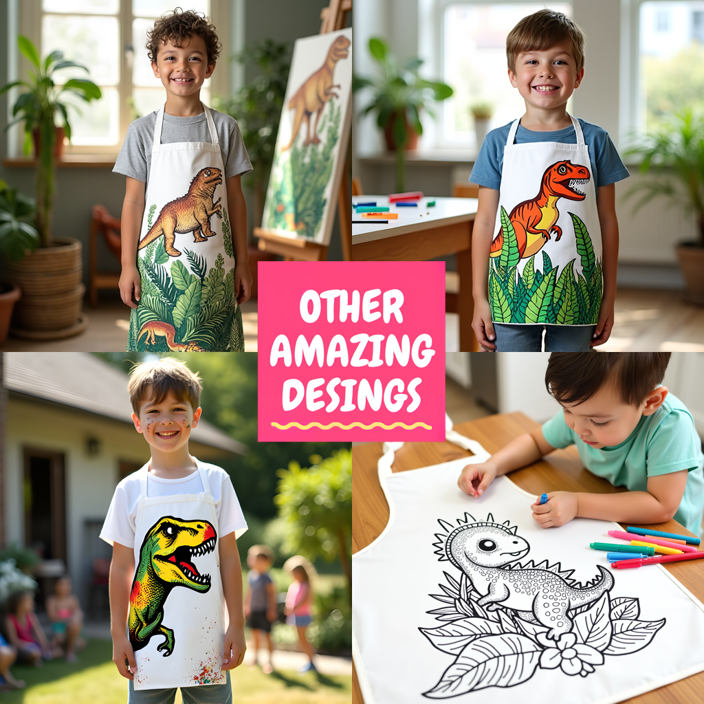 Apron Coloring Kit with 10 Fabric Markers - Prehistoric Creatures