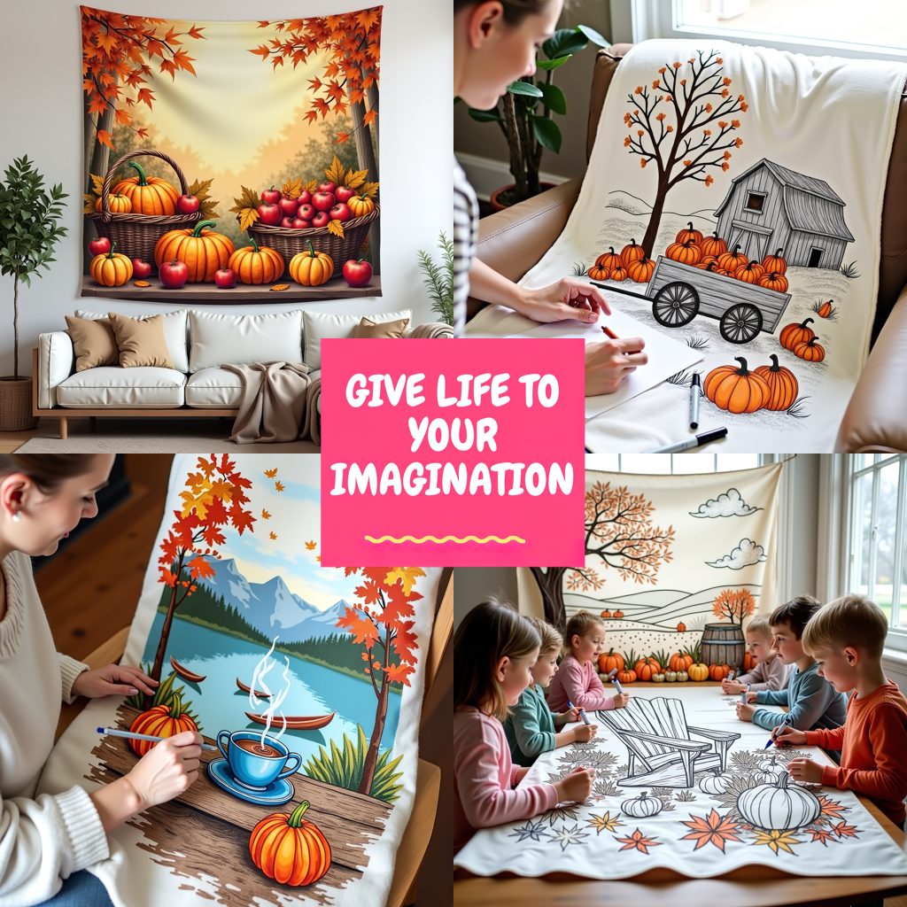 Indoor Wall Tapestries Coloring Kit with 10 Fabric Markers - Harvest