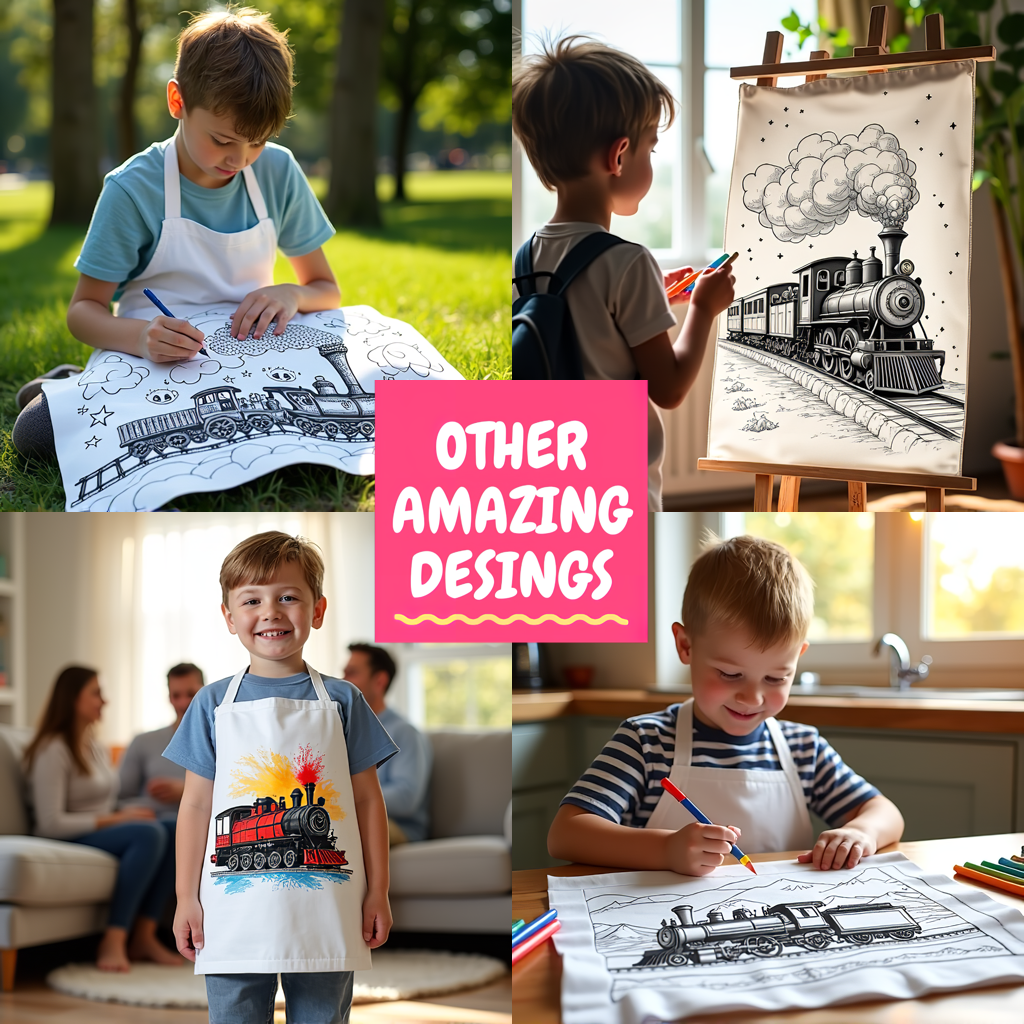 Apron Coloring Kit with 10 Fabric Markers - Classic Steam Locomotive