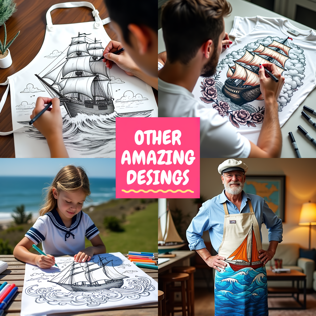 Apron Coloring Kit with 10 Fabric Markers - Sailing Ship