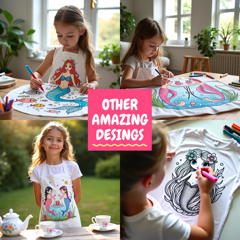 Apron Coloring Kit with 10 Fabric Markers - Cute Mermaid