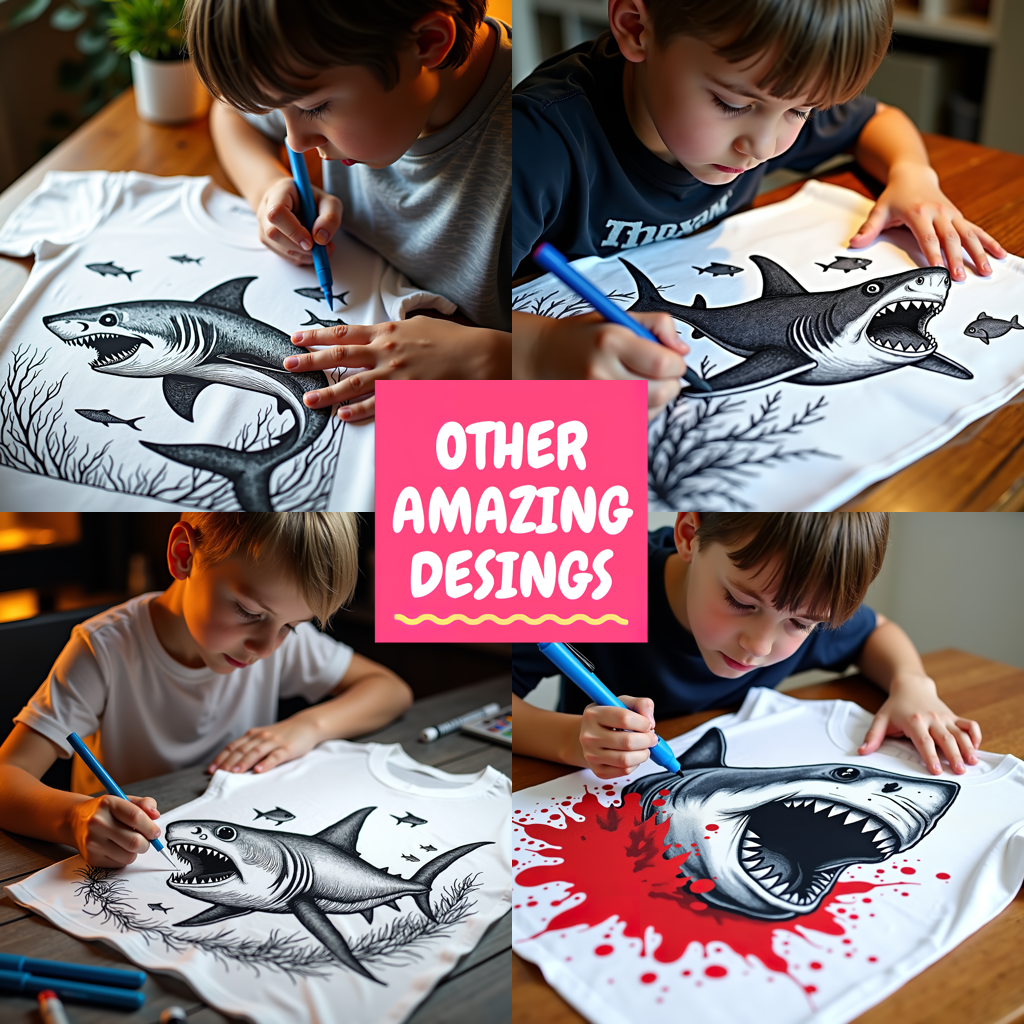 Kid's T-shirt Coloring Kit with 10 Fabric Markers - Sharks