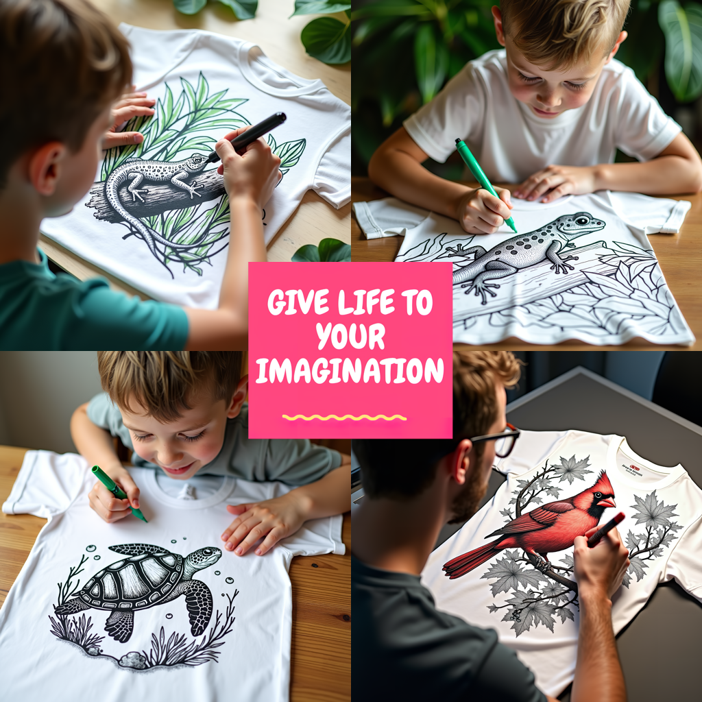 Unisex T-shirt Coloring Kit with 10 Fabric Markers - Lizard in Nature