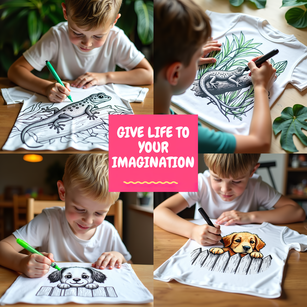 Kid's T-shirt Coloring Kit with 10 Fabric Markers - Lizard in Nature