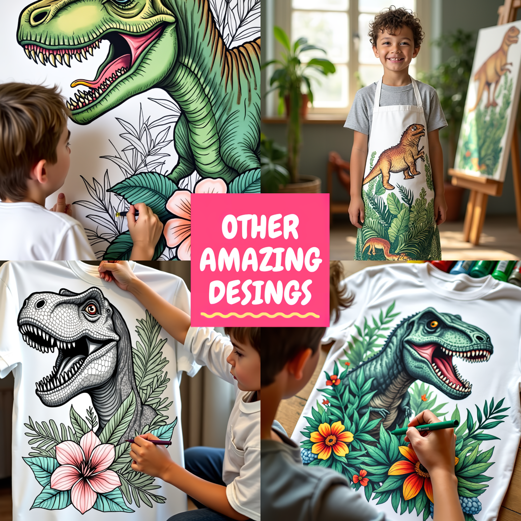 Unisex T-shirt Coloring Kit with 10 Fabric Markers - Tyrannosaurus Rex