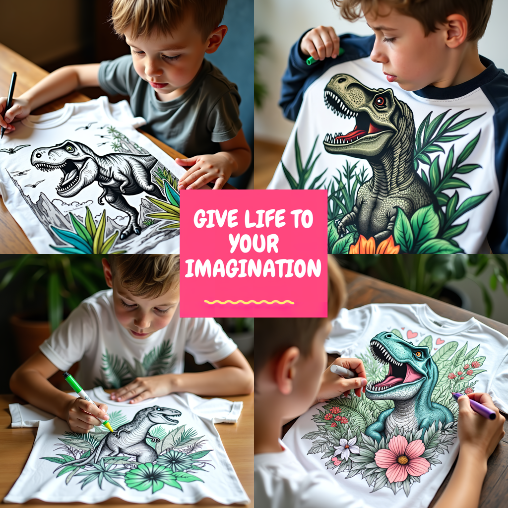 Kid's T-shirt Coloring Kit with 10 Fabric Markers - Tyrannosaurus Rex