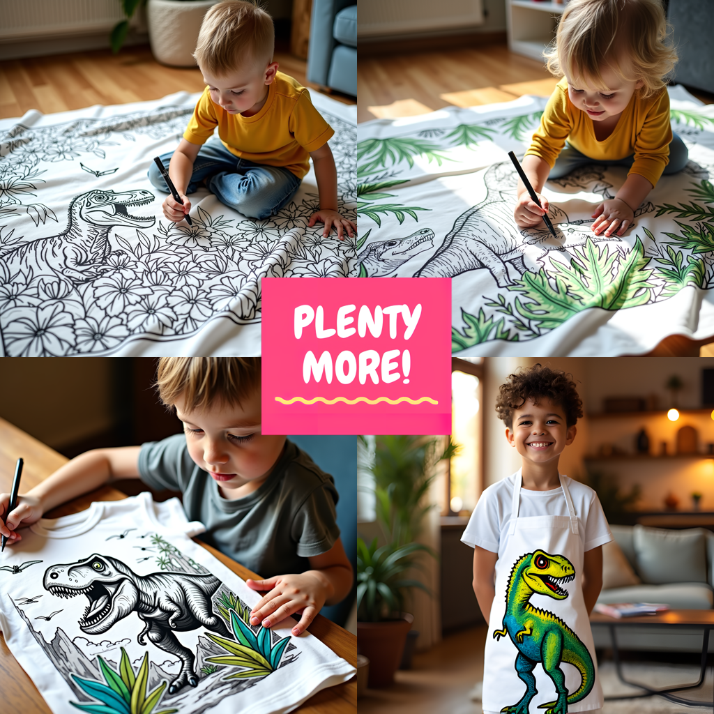 Kid's T-shirt Coloring Kit with 10 Fabric Markers - Tyrannosaurus Rex