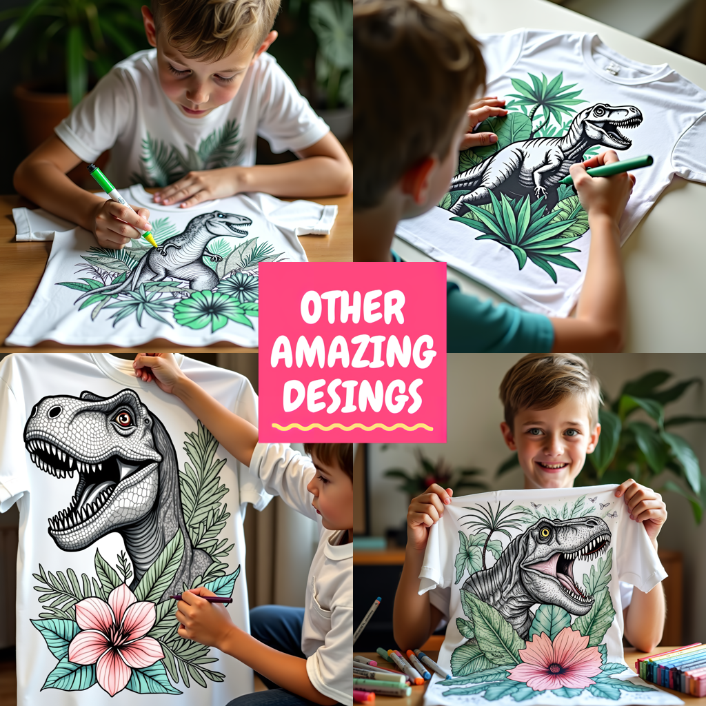 Kid's T-shirt Coloring Kit with 10 Fabric Markers - Prehistoric Creatures