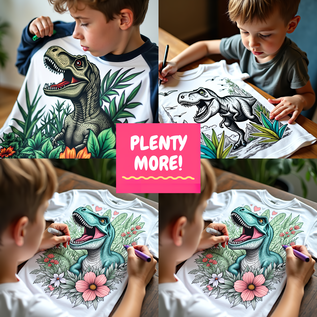 Women's T-shirt Coloring Kit with 10 Fabric Markers - Prehistoric Creatures