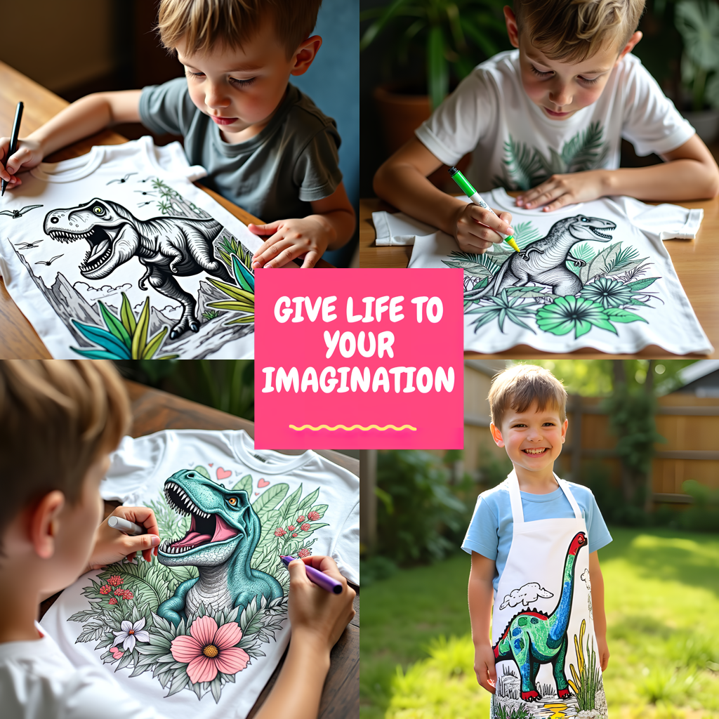 Unisex T-shirt Coloring Kit with 10 Fabric Markers - Tyrannosaurus Rex