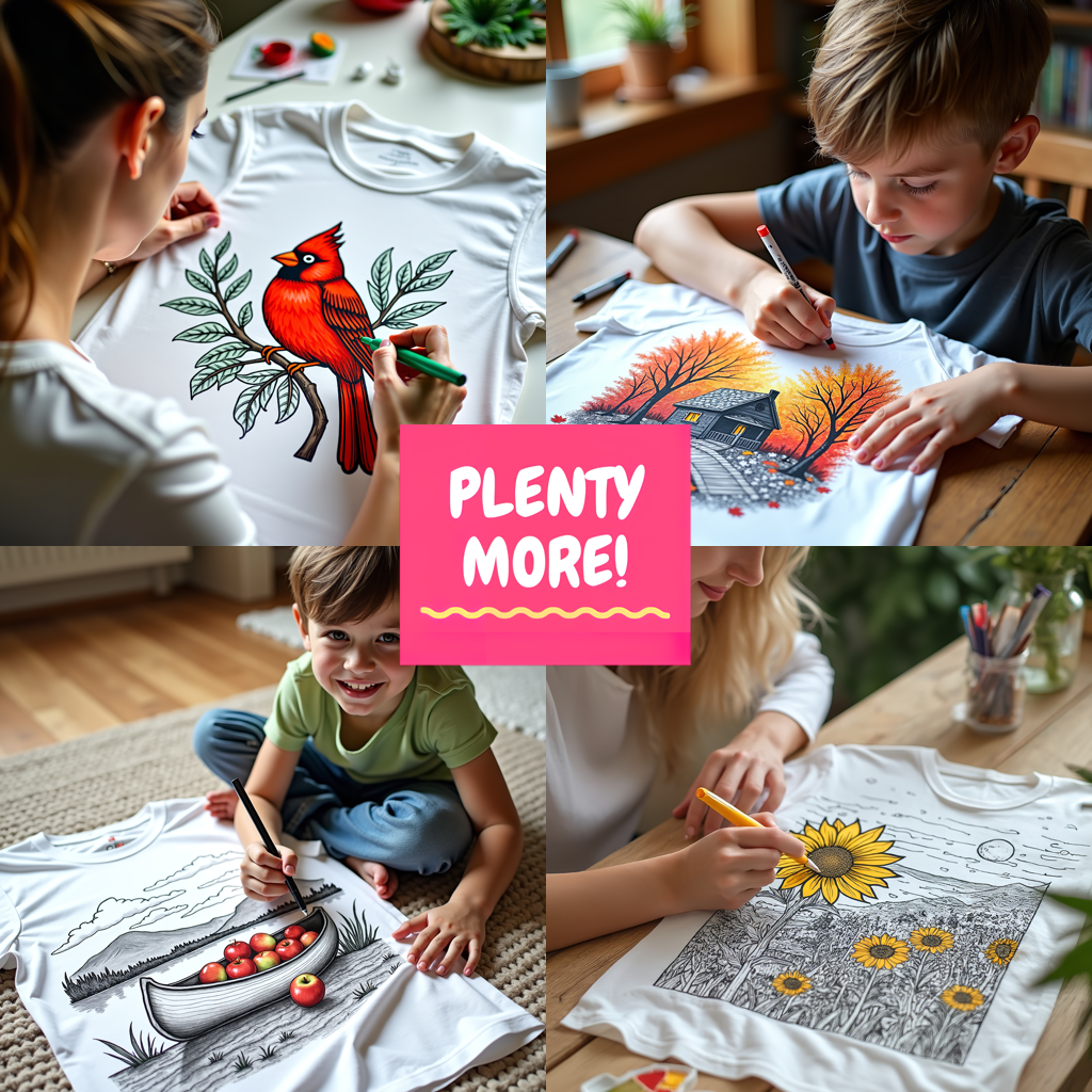 Unisex T-shirt Coloring Kit with 10 Fabric Markers - Mountain Scenery