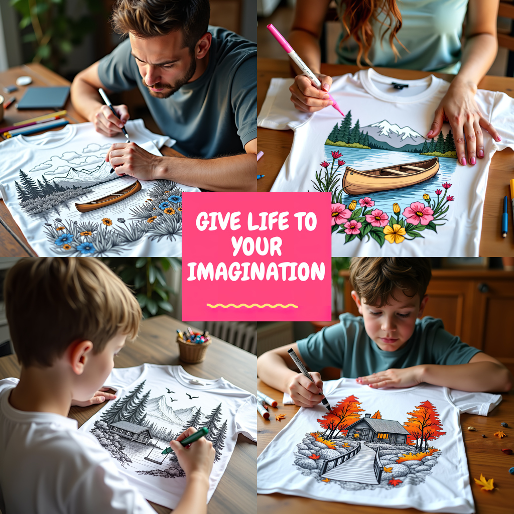 Unisex T-shirt Coloring Kit with 10 Fabric Markers - Mountain Cabin