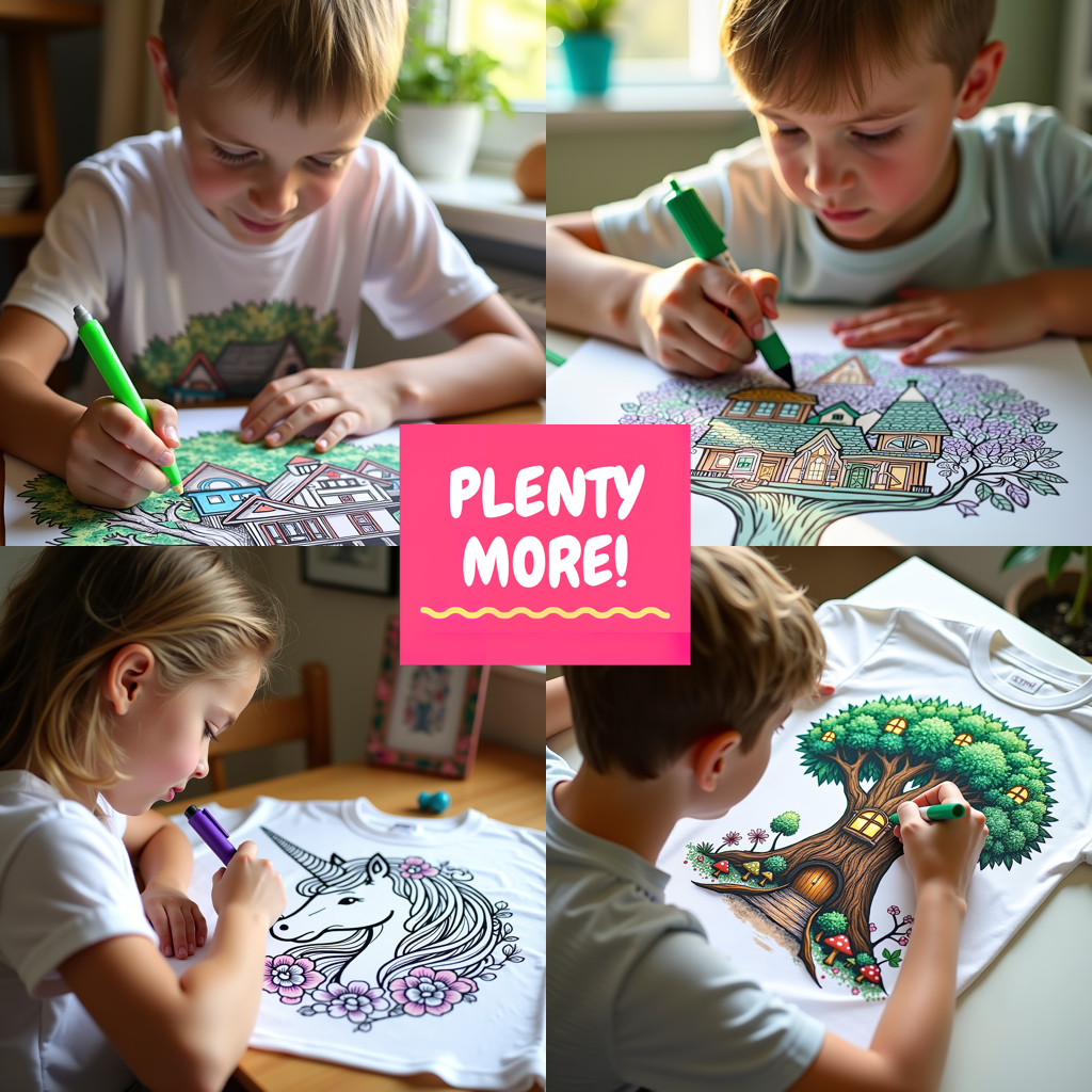 Kid's T-shirt Coloring Kit with 10 Fabric Markers - Treehouse