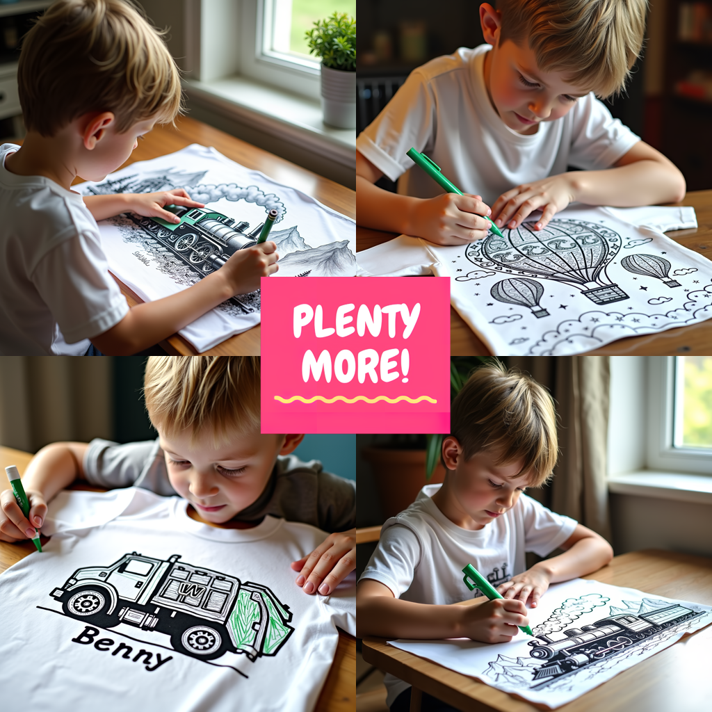 Kid's T-shirt Coloring Kit with 10 Fabric Markers - Steam Locomotive