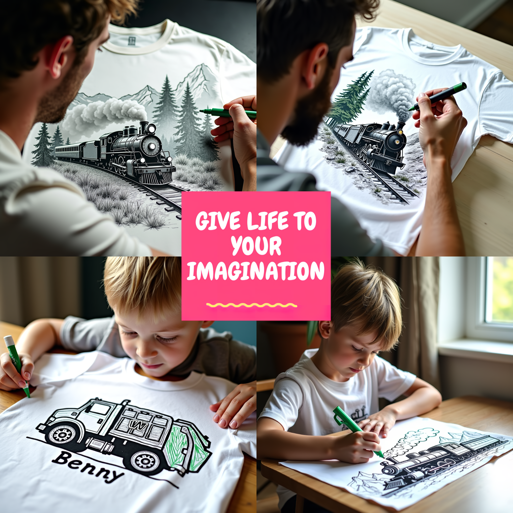 Unisex T-shirt Coloring Kit with 10 Fabric Markers - Steam Locomotive