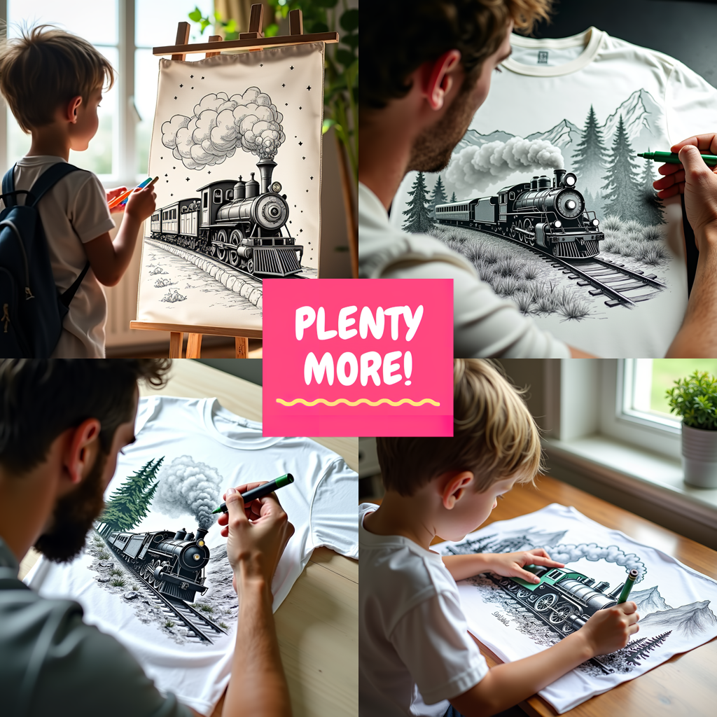 Adult Sweatshirt Coloring Kit with 10 Fabric Markers - Steam Locomotive