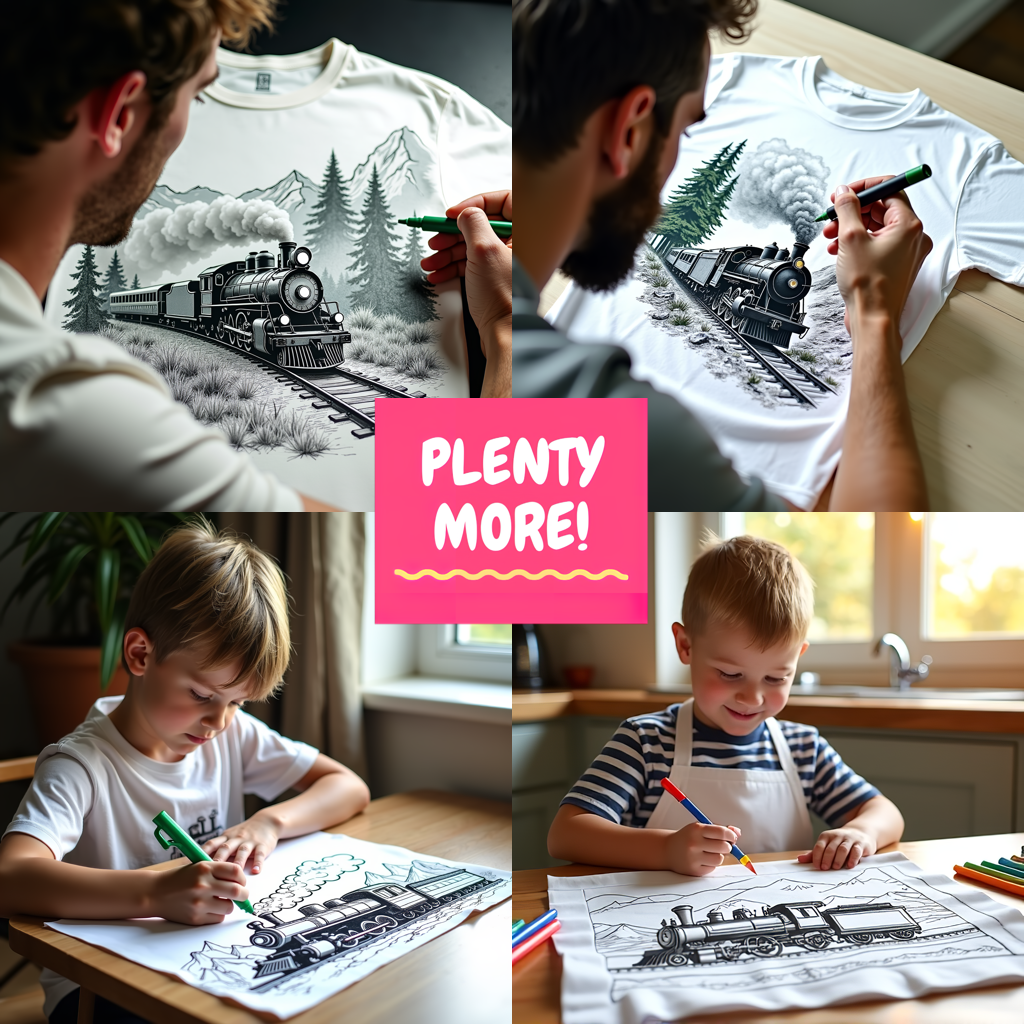 Adult Sweatshirt Coloring Kit with 10 Fabric Markers - Classic Steam Locomotive