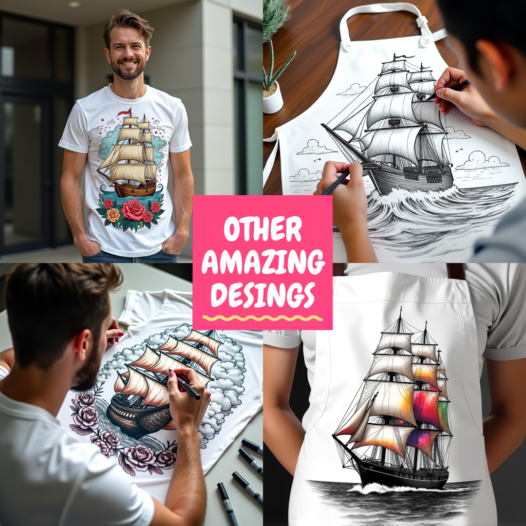 Unisex T-shirt Coloring Kit with 10 Fabric Markers - Pirate Ship