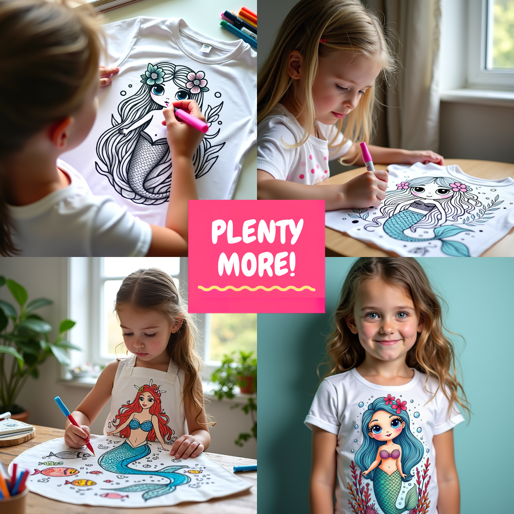 Kid's T-shirt Coloring Kit with 10 Fabric Markers - Underwater Princess