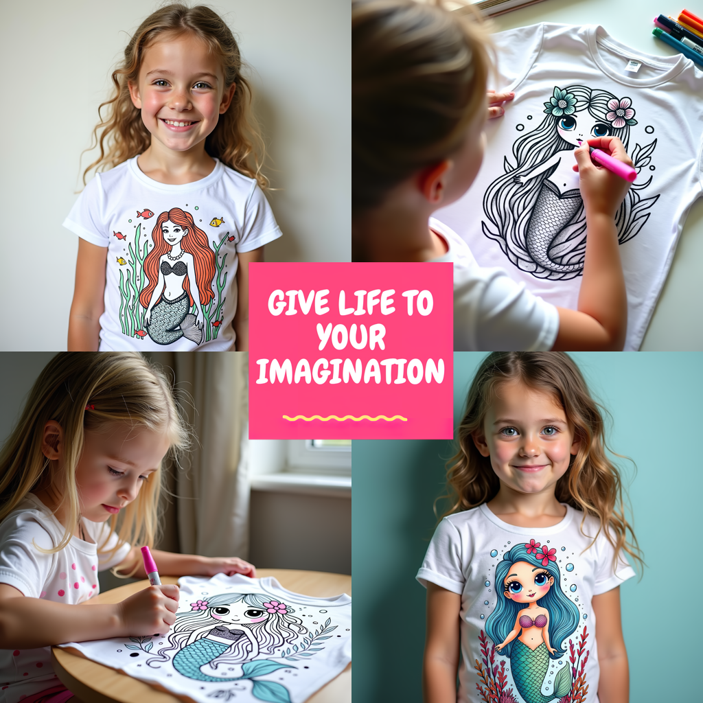 Kid's T-shirt Coloring Kit with 10 Fabric Markers - Underwater Mermaid