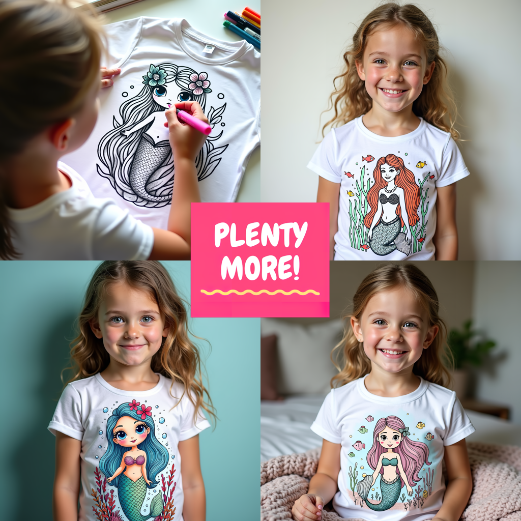 Kid's T-shirt Coloring Kit with 10 Fabric Markers - Cute Mermaid