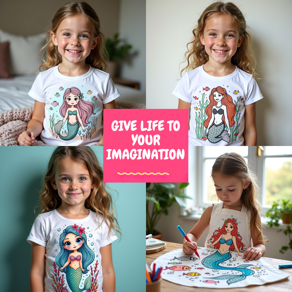 Adult Sweatshirt Coloring Kit with 10 Fabric Markers - Cute Mermaid