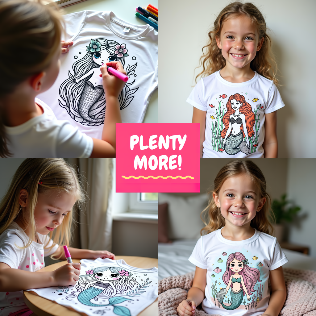 Kid's T-shirt Coloring Kit with 10 Fabric Markers - Beautiful Mermaid