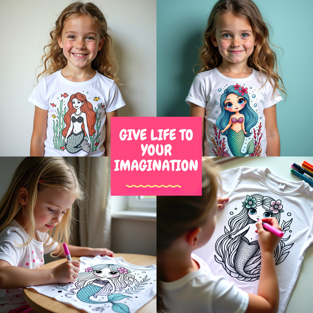 Unisex T-shirt Coloring Kit with 10 Fabric Markers - Beautiful Mermaid