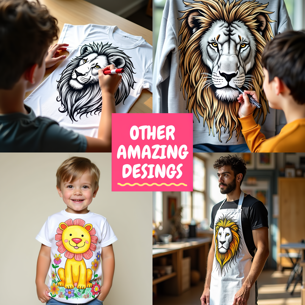 Kid's T-shirt Coloring Kit with 10 Fabric Markers - Lion