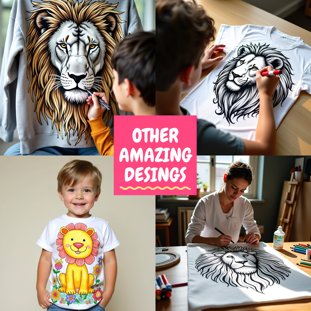 Unisex T-shirt Coloring Kit with 10 Fabric Markers - Lion