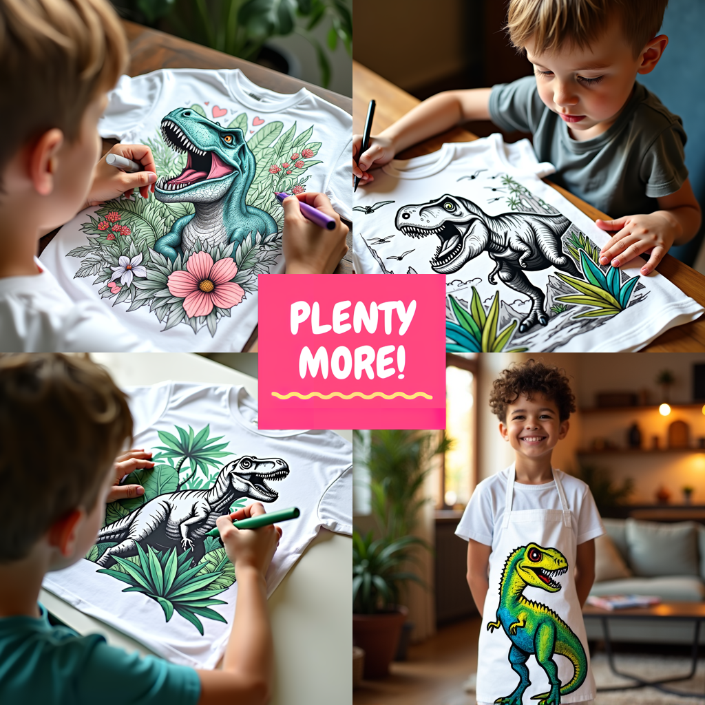 Kid's T-shirt Coloring Kit with 10 Fabric Markers - Tyrannosaurus Rex