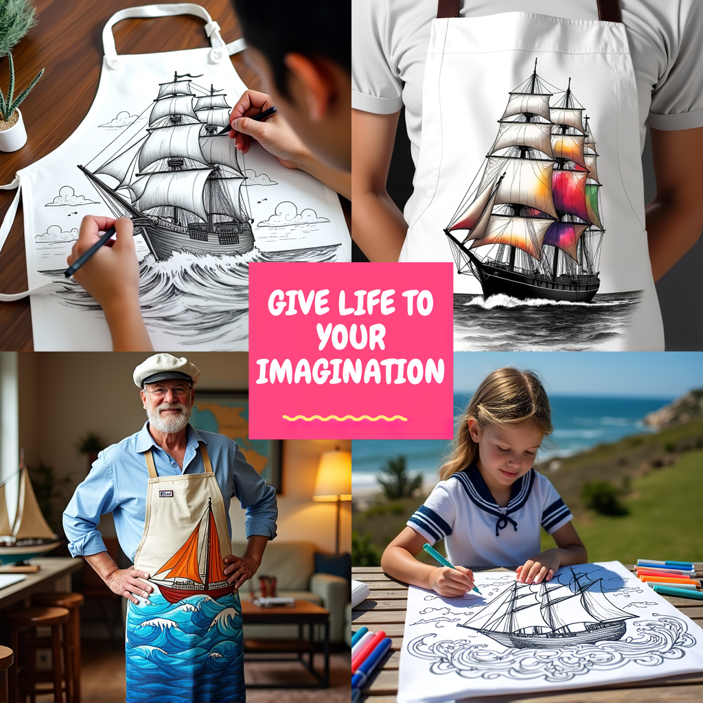 Apron Coloring Kit with 10 Fabric Markers - Sailing Ship