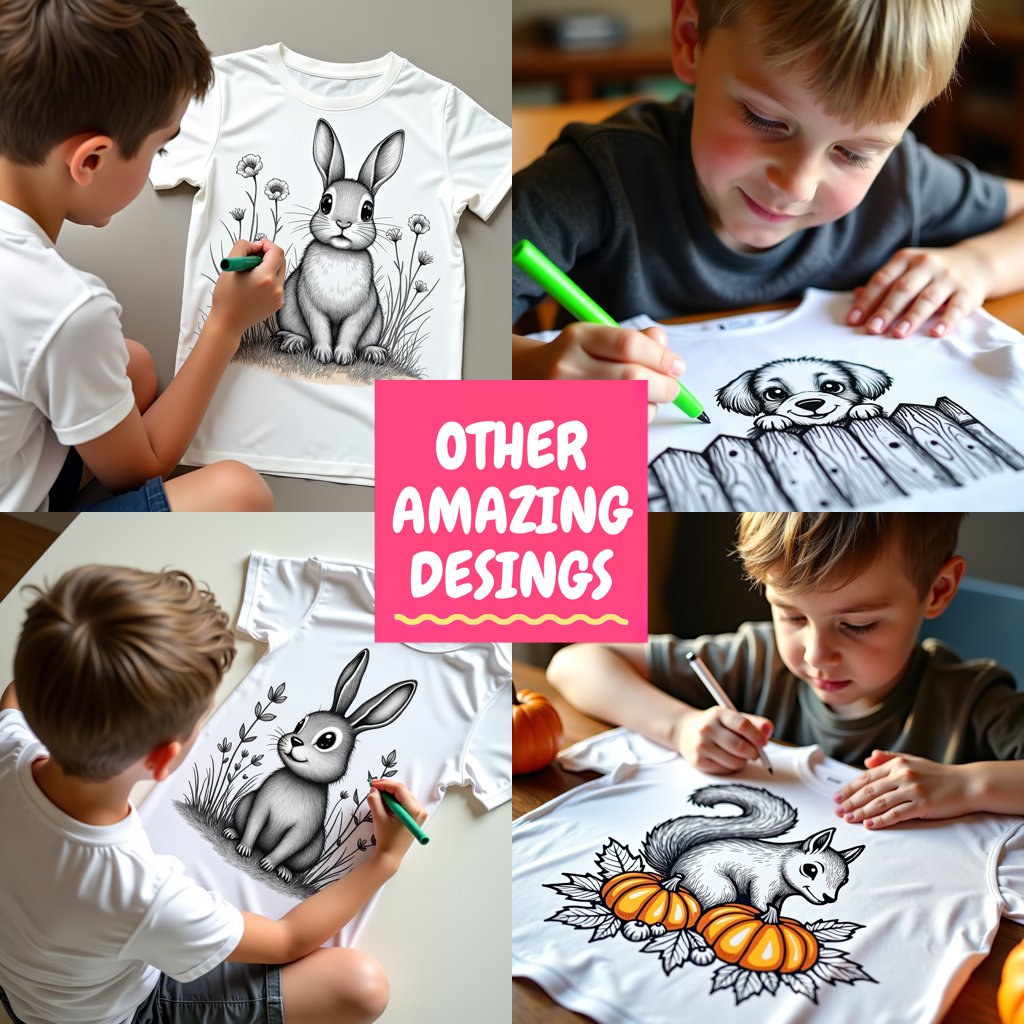 Kid's T-shirt Coloring Kit with 10 Fabric Markers - Rabbit and Flowers