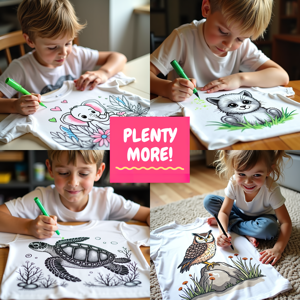 Unisex T-shirt Coloring Kit with 10 Fabric Markers - Rabbit and Flowers