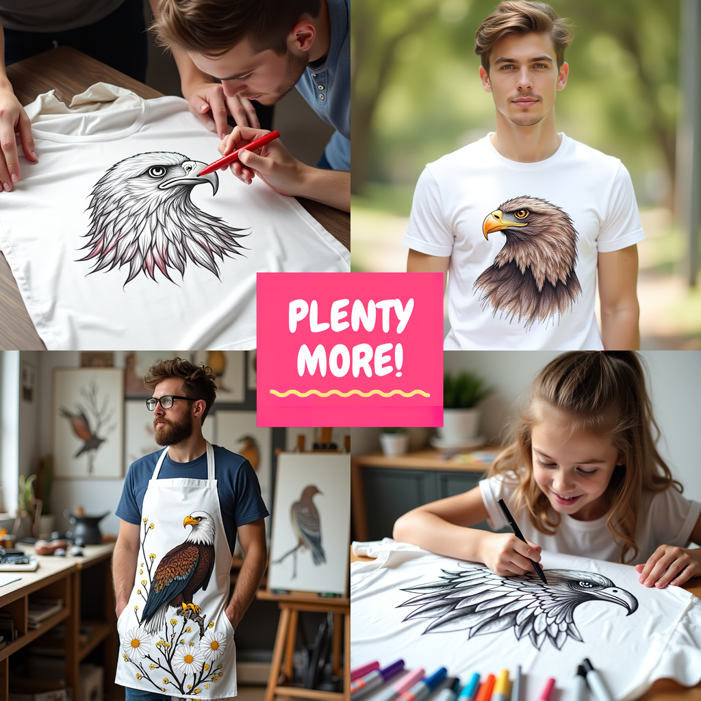 Kid's T-shirt Coloring Kit with 10 Fabric Markers - Eagle and Mountain Scenery