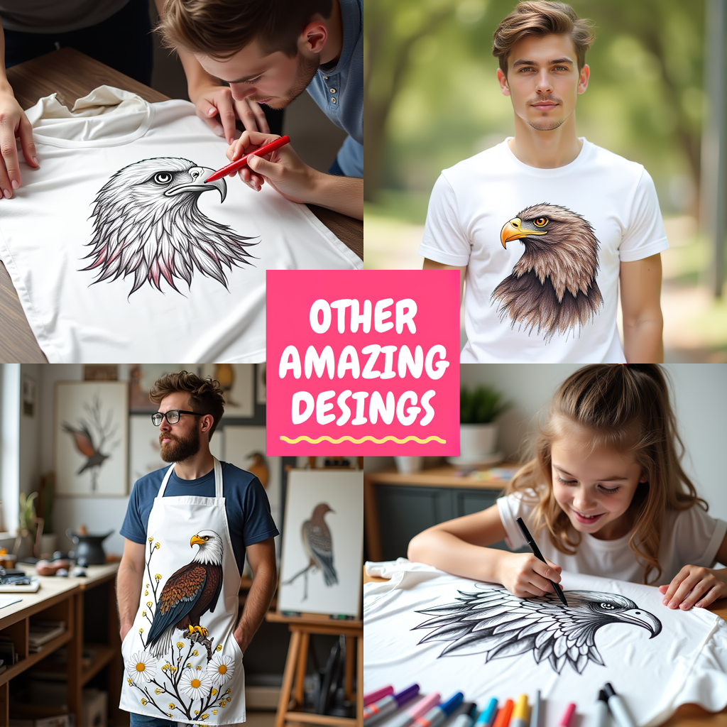 Unisex T-shirt Coloring Kit with 10 Fabric Markers - Eagle and Mountain Scenery